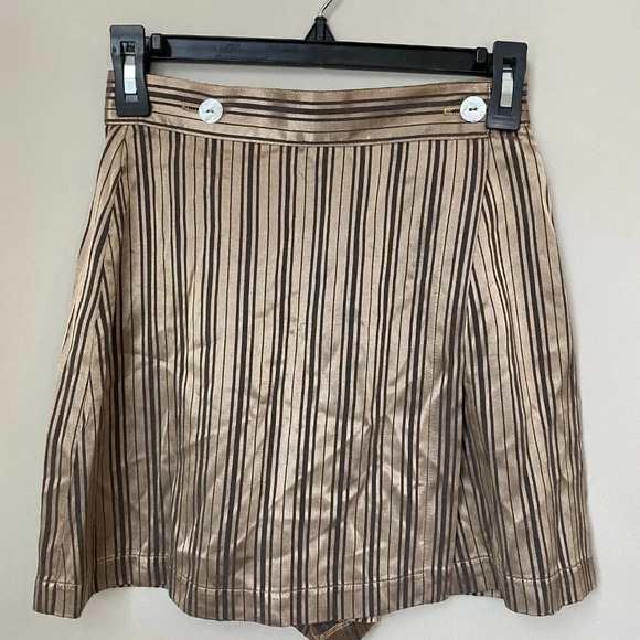 Vintage Judy Knapp California Womens Sz 3 Silky Striped Wrap Skort Bronze Black - Picture 4 of 16